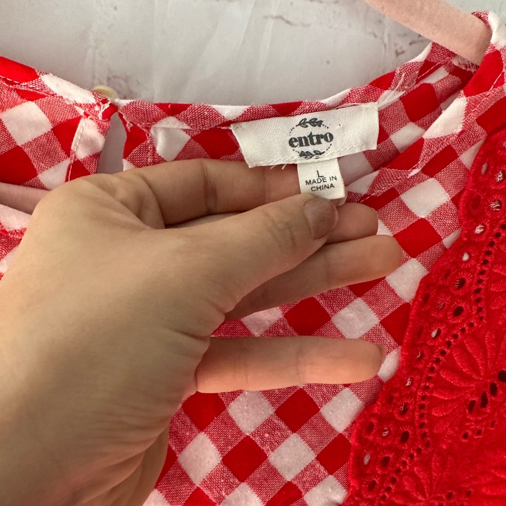 Entro Gingham Checkered Patterned Crochet Shirt L - image 3